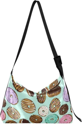 Donuts and Eclairs Hobo Crossbody Bags for Women Leather Large Shoulder Bag Cross Body Trendy Womens Tote Bags Handbag for Travel Shopping