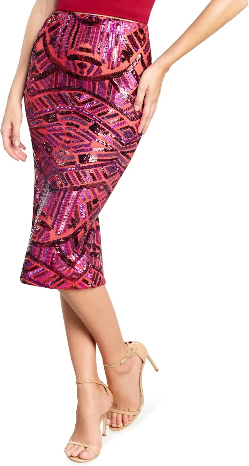 Dress the Population Women's Nola Sequin Placement Midi Skirt