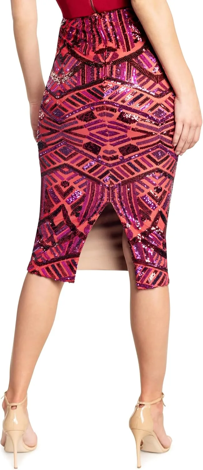 Dress the Population Women's Nola Sequin Placement Midi Skirt