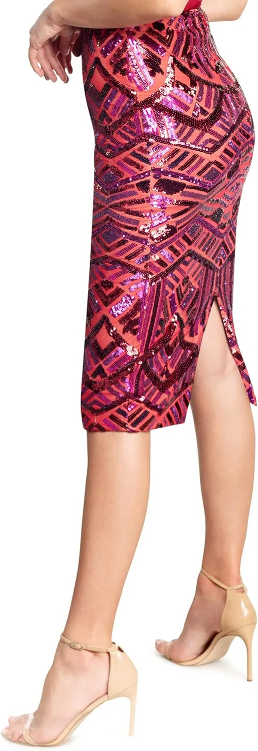 Dress the Population Women's Nola Sequin Placement Midi Skirt