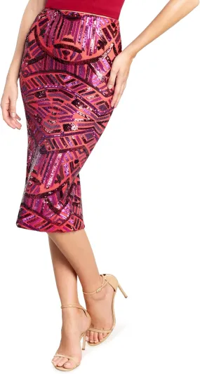 Dress the Population Women's Nola Sequin Placement Midi Skirt