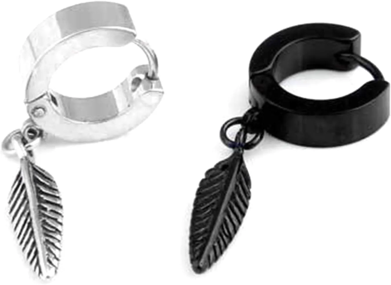Earring Hoop Stud Drop & Dangle, 1Pc Punk Men Feather Pendant Stainless Steel Hoop Earring Party Jewelry Gift for Women Teen Girls Birthday Christmas Friends Gift