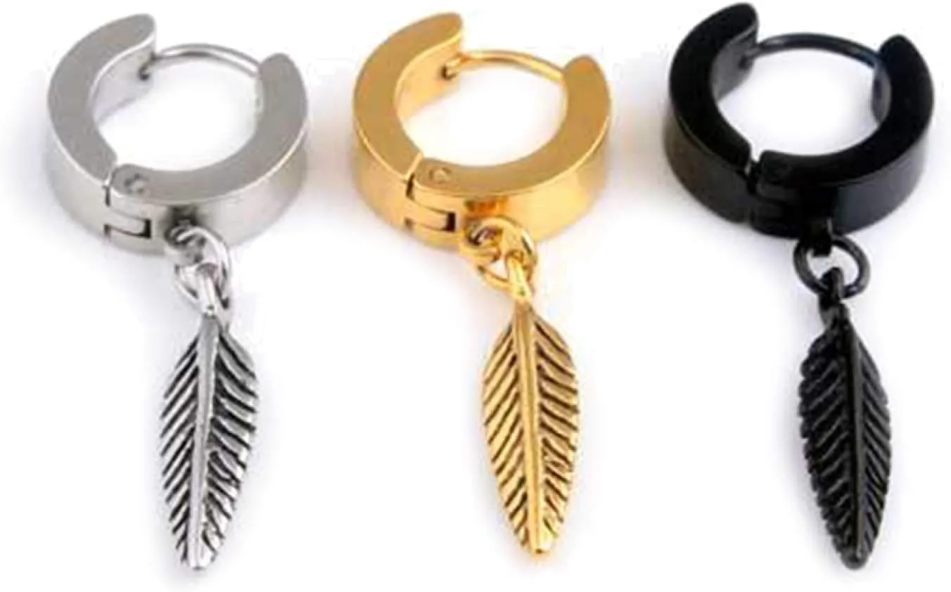 Earring Hoop Stud Drop & Dangle, 1Pc Punk Men Feather Pendant Stainless Steel Hoop Earring Party Jewelry Gift for Women Teen Girls Birthday Christmas Friends Gift