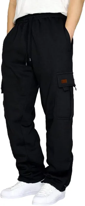 Elastic Waistband Fleeced Cargo Pants Cargo Pants for Men Cargo Wear Cargo Men's Full 6 Pocket Work Pants Trousers Combat Men's Pants Mens Active Cargo Pocket Fleece Jogger ZX30403-SALE0034