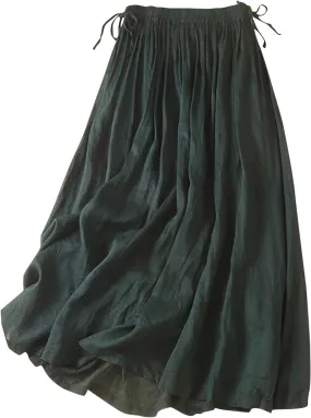 Embroidery Maxi Skirts for Women with Pockets Midi Length Long Skirt Casual Beach Party Holiday Cotton Linen Skirt