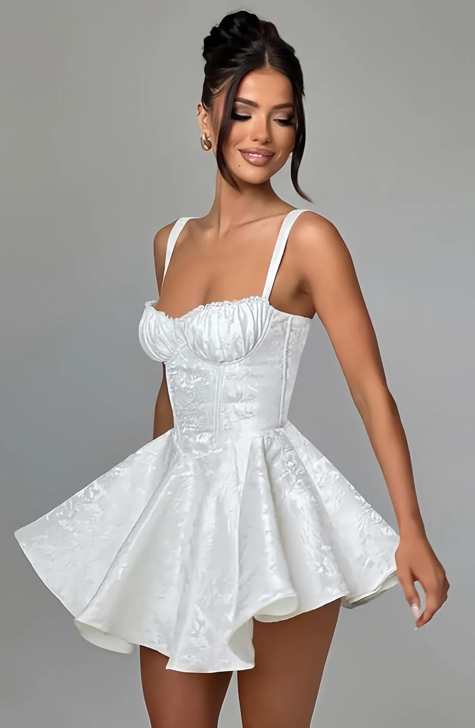 Embroidery Satin Short Homecoming Dresses Spaghetti Straps Puffy Mini Cocktail Party Gowns with Bow Back