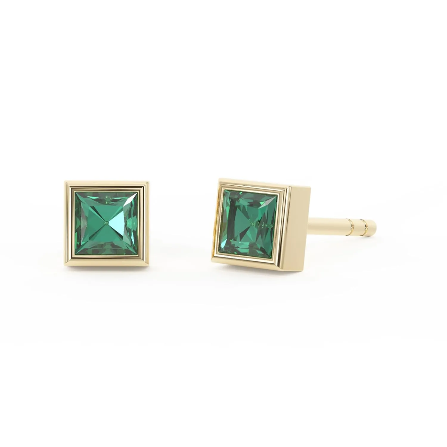 Emerald Stud Earrings for Women, Square Stud Earrings - Hypoallergenic 18K Gold Stud Earrings, Genuine 925 Sterling Silver - May Birthstone Mothers Day Gifts (4.3mm Square)