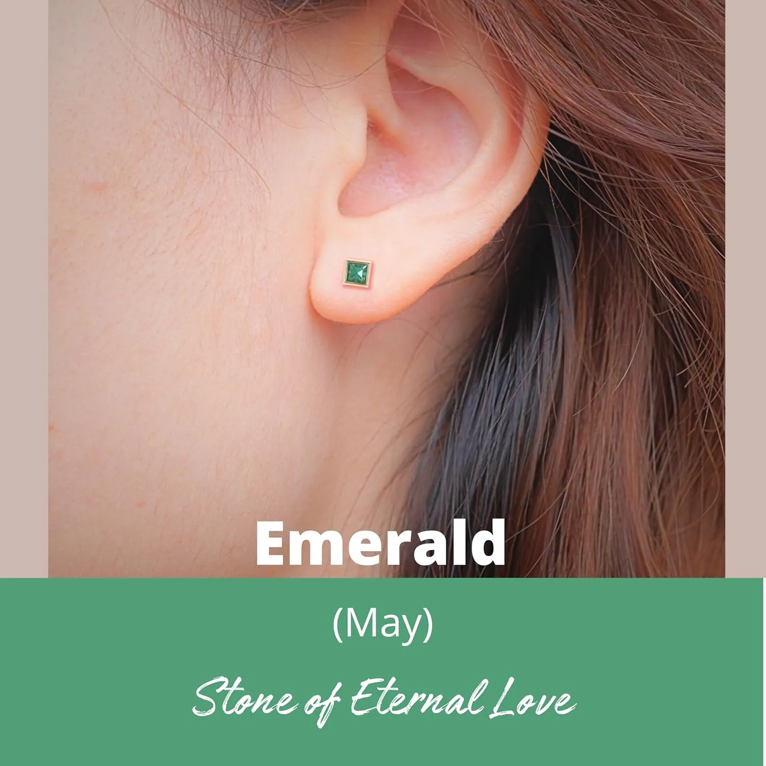 Emerald Stud Earrings for Women, Square Stud Earrings - Hypoallergenic 18K Gold Stud Earrings, Genuine 925 Sterling Silver - May Birthstone Mothers Day Gifts (4.3mm Square)