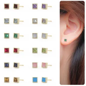 Emerald Stud Earrings for Women, Square Stud Earrings - Hypoallergenic 18K Gold Stud Earrings, Genuine 925 Sterling Silver - May Birthstone Mothers Day Gifts (4.3mm Square)