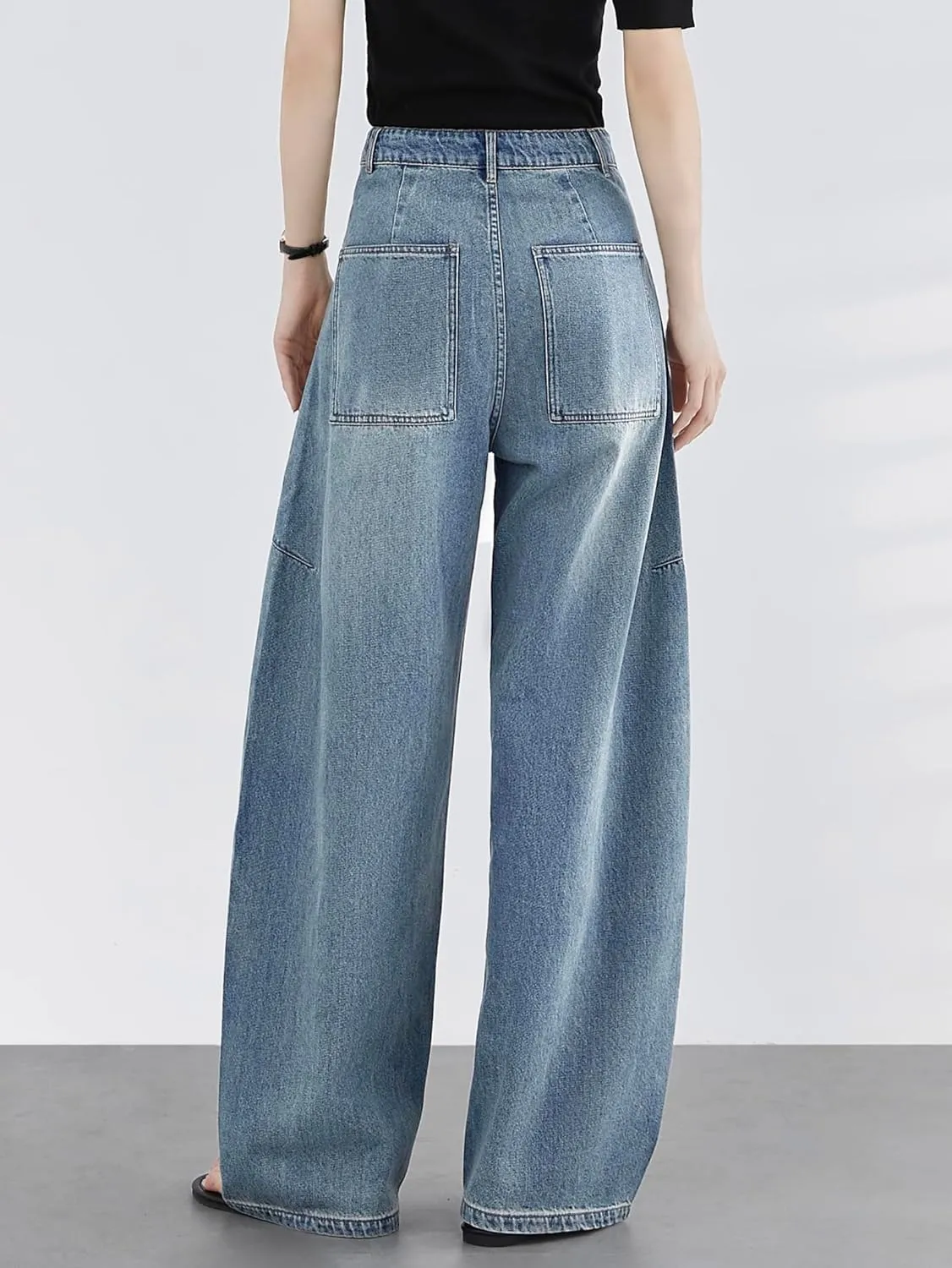 EMMIOL Women Hip Hop Baggy Jeans Wide Leg Mid-Low Waist Jeans Loose Boyfriends Jeans 90s Vintage Denim Pants