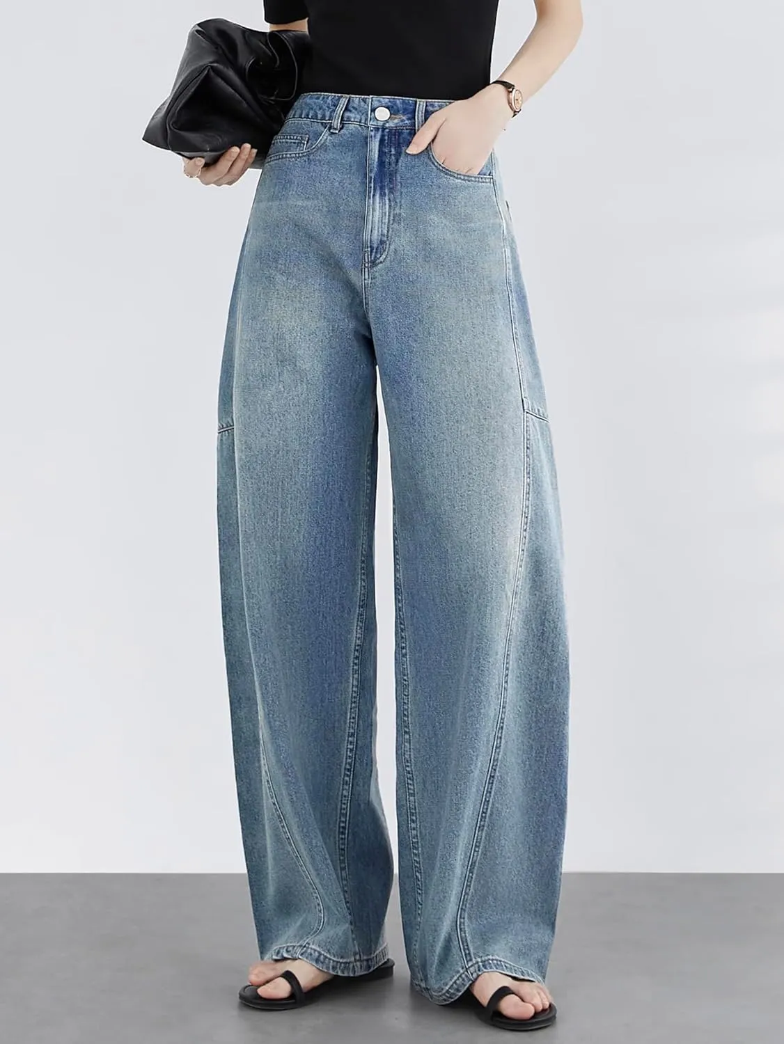 EMMIOL Women Hip Hop Baggy Jeans Wide Leg Mid-Low Waist Jeans Loose Boyfriends Jeans 90s Vintage Denim Pants