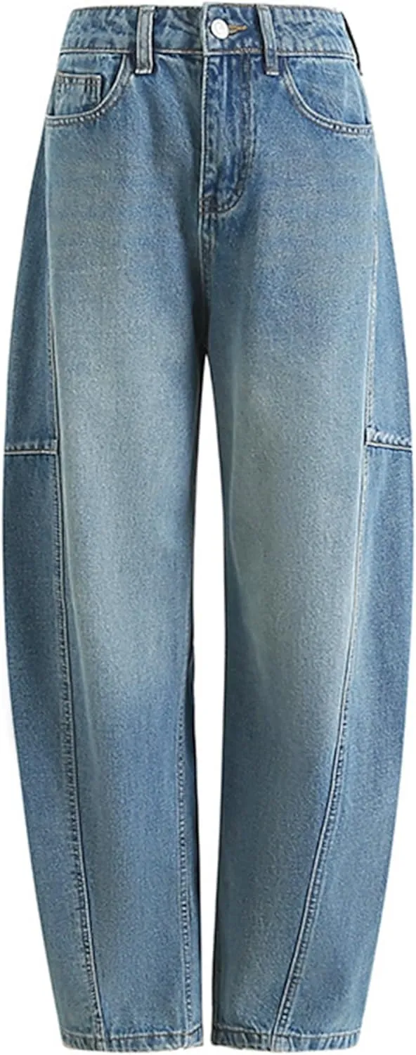 EMMIOL Women Hip Hop Baggy Jeans Wide Leg Mid-Low Waist Jeans Loose Boyfriends Jeans 90s Vintage Denim Pants