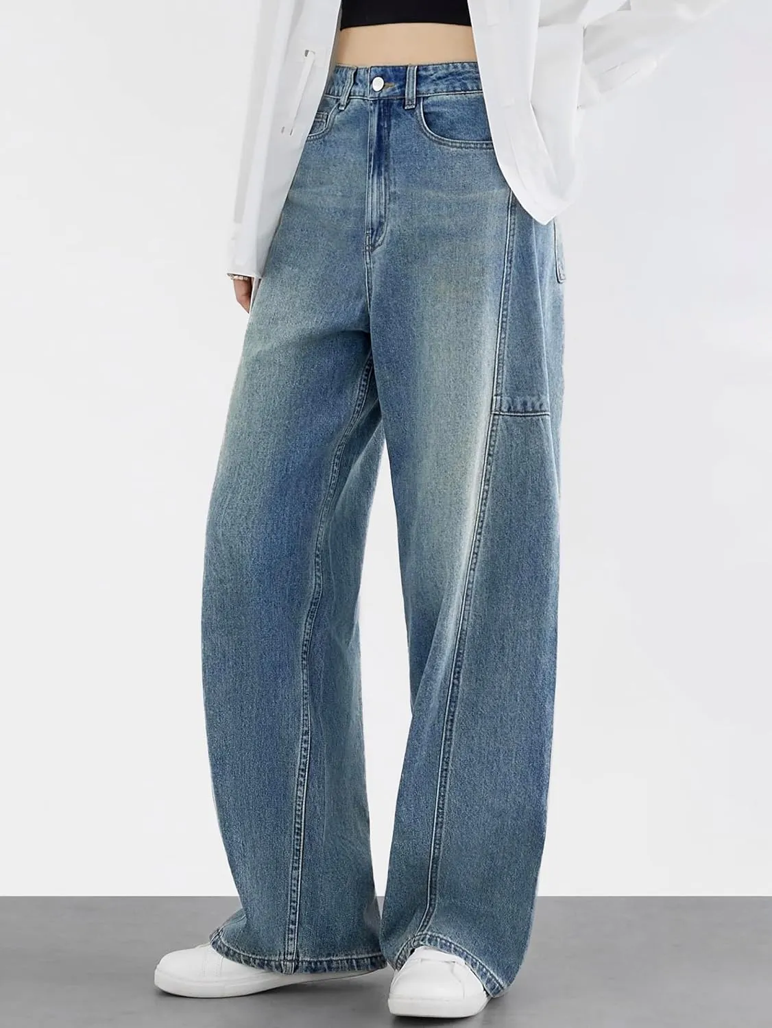 EMMIOL Women Hip Hop Baggy Jeans Wide Leg Mid-Low Waist Jeans Loose Boyfriends Jeans 90s Vintage Denim Pants