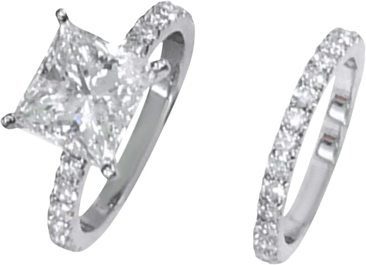 Engagement Bridal Rings Anniversary Promise Rings Bridal Sets Wedding Ring Princess Cut Cubic Zirconia Silver