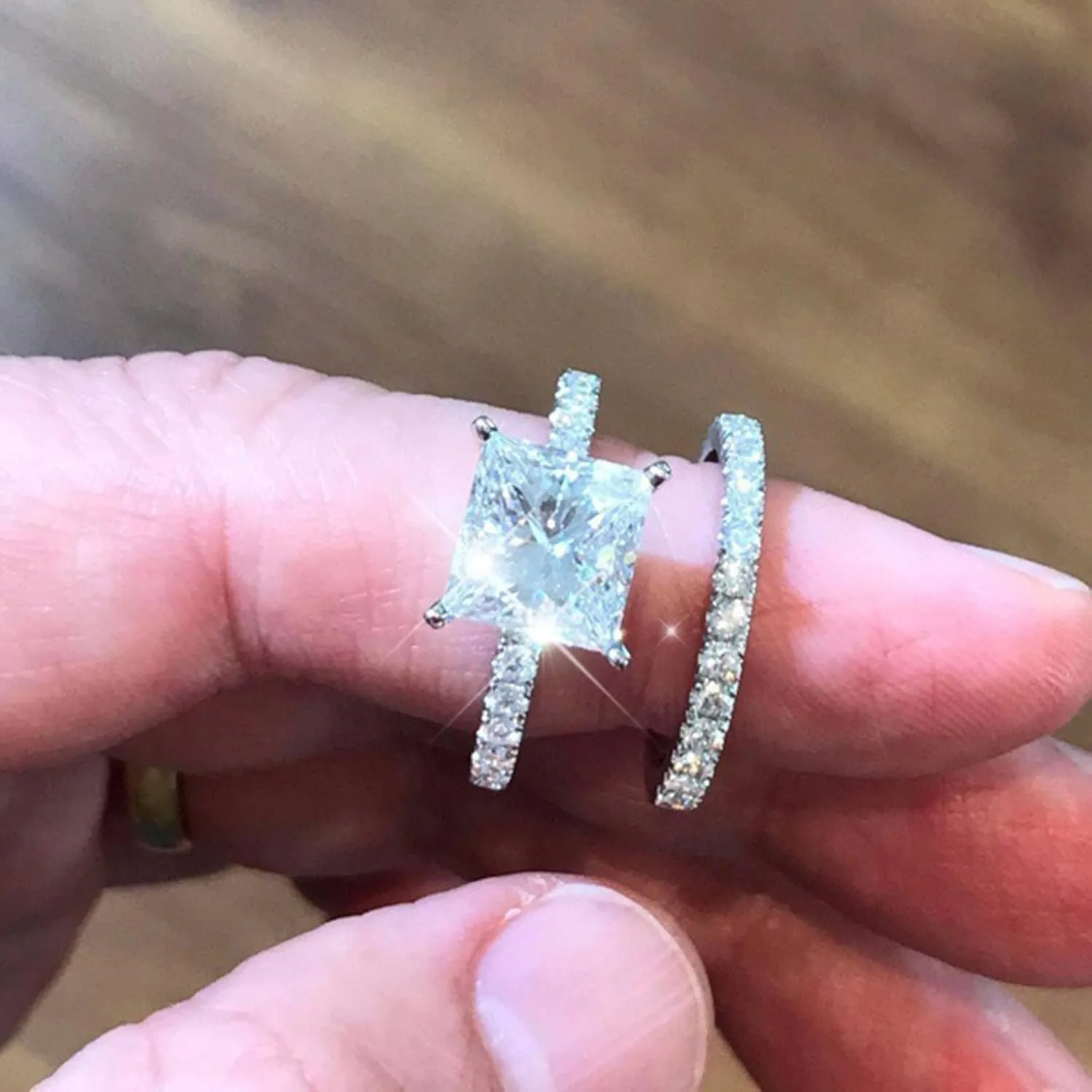 Engagement Bridal Rings Anniversary Promise Rings Bridal Sets Wedding Ring Princess Cut Cubic Zirconia Silver