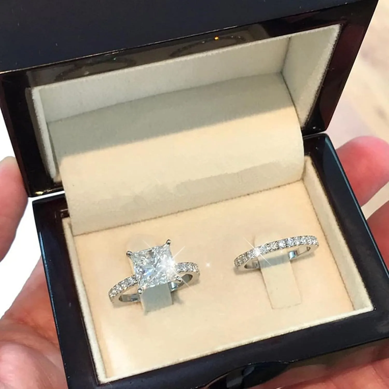 Engagement Bridal Rings Anniversary Promise Rings Bridal Sets Wedding Ring Princess Cut Cubic Zirconia Silver