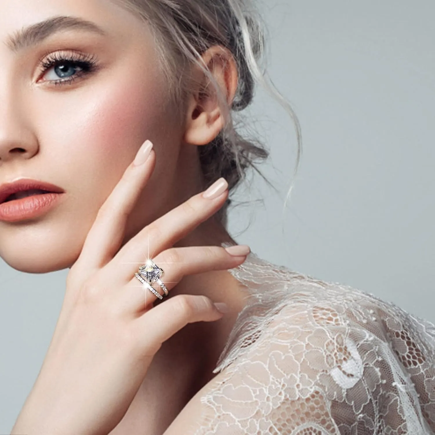 Engagement Bridal Rings Anniversary Promise Rings Bridal Sets Wedding Ring Princess Cut Cubic Zirconia Silver