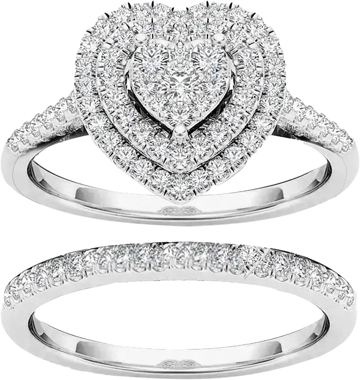 Engagement Ring Bridal Set 925 Silver Heart Shape CZ Cubic Zirconia Anniversary Wedding Band For Women Ladies