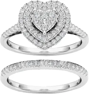 Engagement Ring Bridal Set 925 Silver Heart Shape CZ Cubic Zirconia Anniversary Wedding Band For Women Ladies