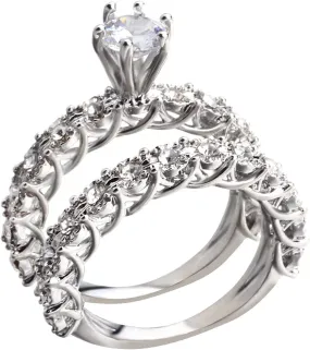 Engagement Rings for Women Round Bridal Ring Sets Cubic Zirconia Wedding Band Ladies Engagement Band Set Silver