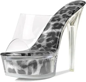 Fantoesay Women's Clear Super High Heeled Sandals Platform High Heels Transparent Stiletto Slip on Shoes