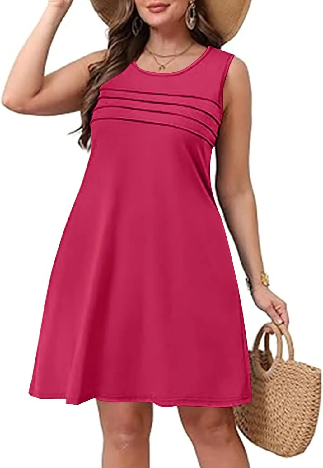 Finelylove Summer Dresses for Women 2025 Short Sleeve Spring Mini Dress Pleated A Line Beach Sundress Vacation Outfits