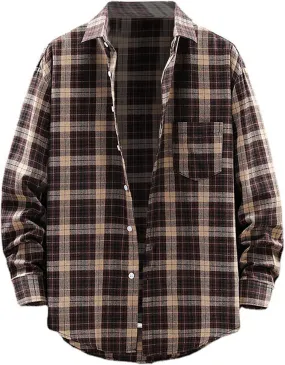 Flannel Thermal Lined Shirt Jacket for Men Shirt with Pocket Button-Down Shirt Jacket with Hood Hooded Shacket Jacket