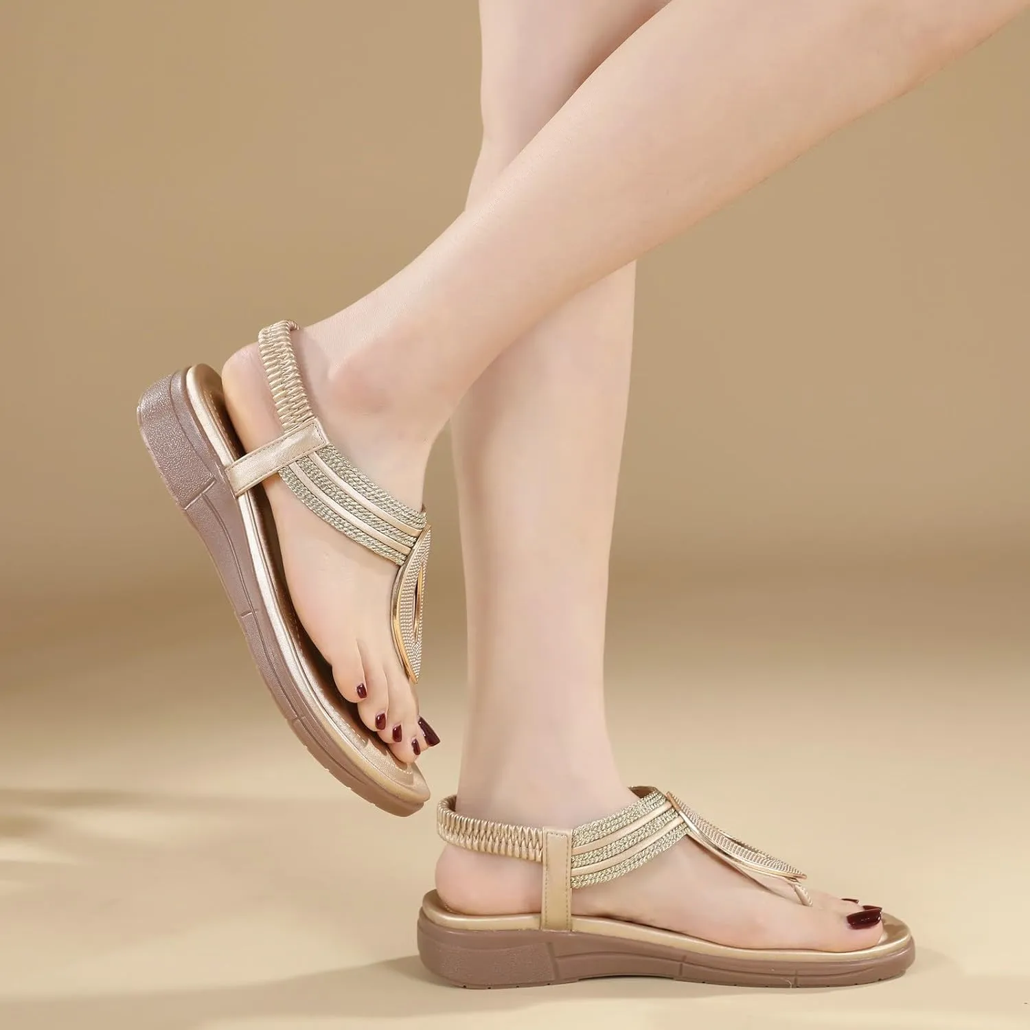 Flat Sandals for Women Dressy Comfortable Summer Walking Flat Bohemian Shoes Casual Ankle Elastic Flip Flops Sandals