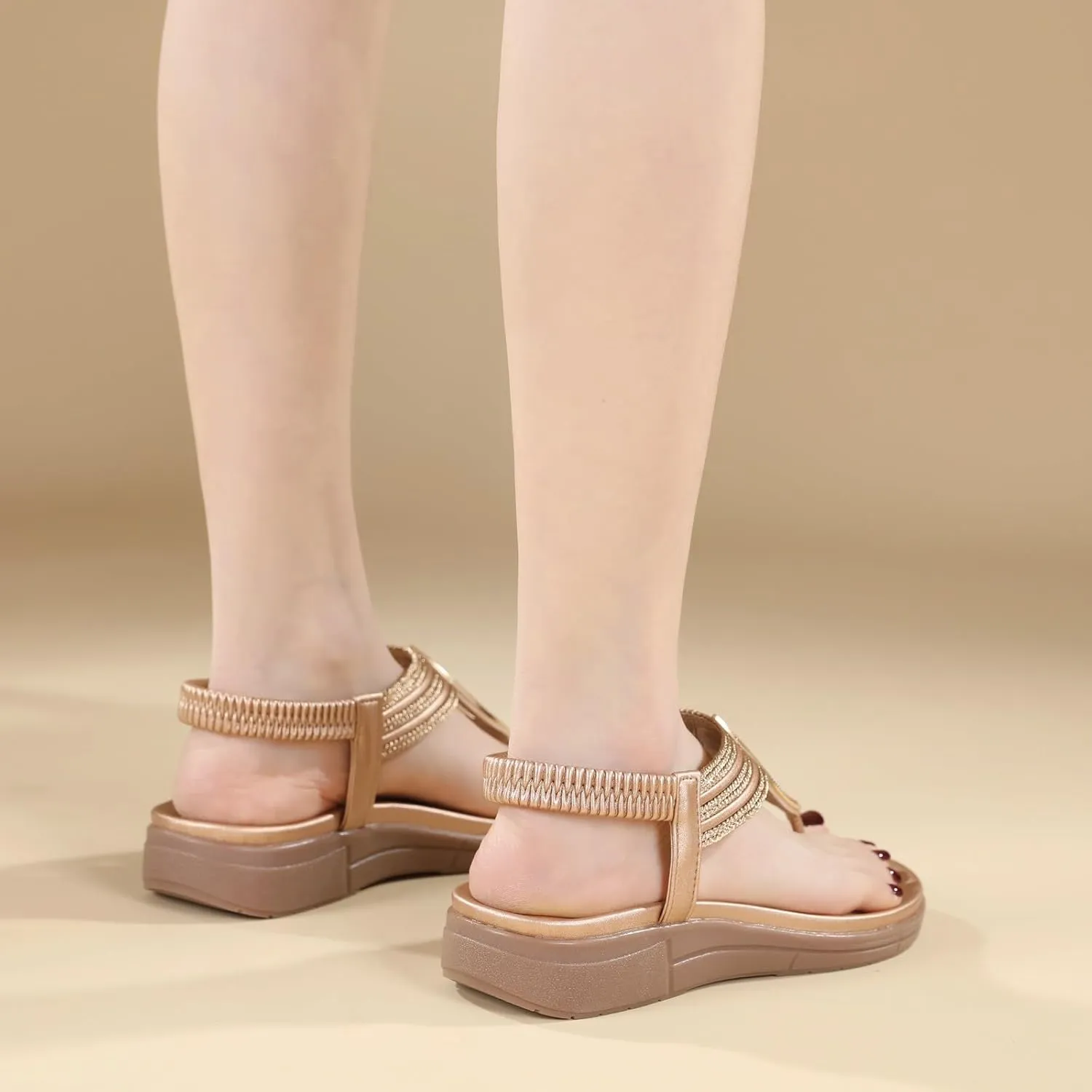 Flat Sandals for Women Dressy Comfortable Summer Walking Flat Bohemian Shoes Casual Ankle Elastic Flip Flops Sandals