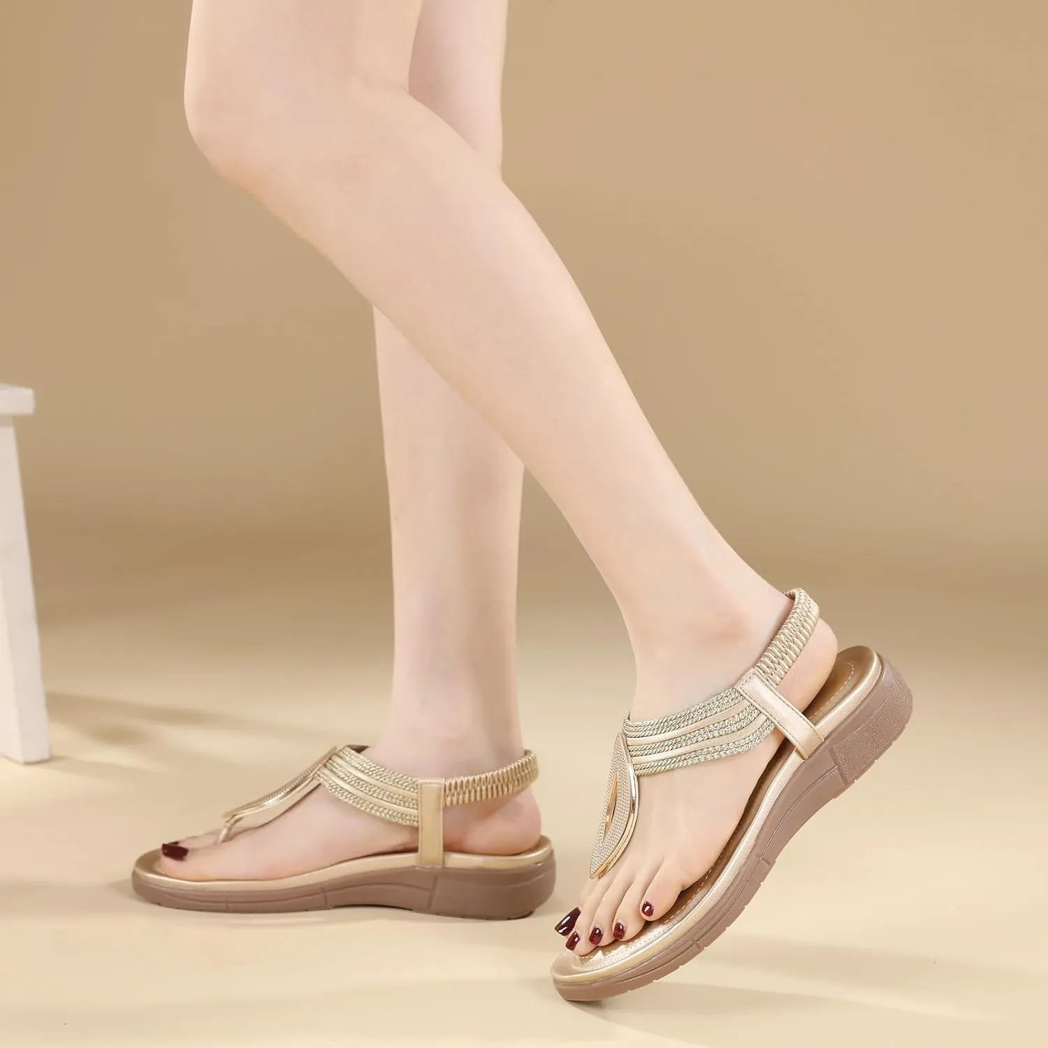 Flat Sandals for Women Dressy Comfortable Summer Walking Flat Bohemian Shoes Casual Ankle Elastic Flip Flops Sandals