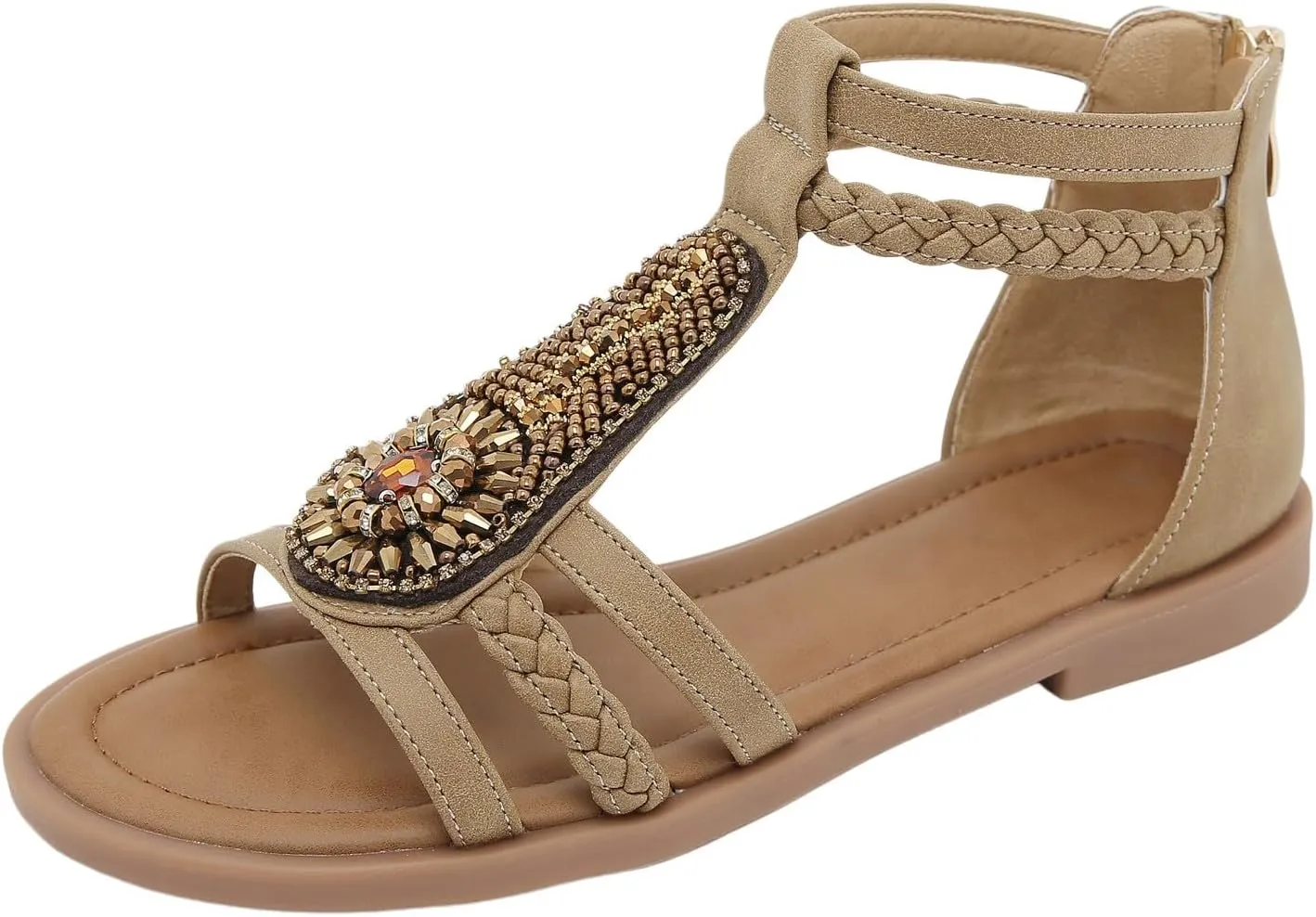 Flat Sandals for Women Dressy Open Toe Fashion Summer Walking Flat Shoes Travel Casual Rhinestone Roman Sandals