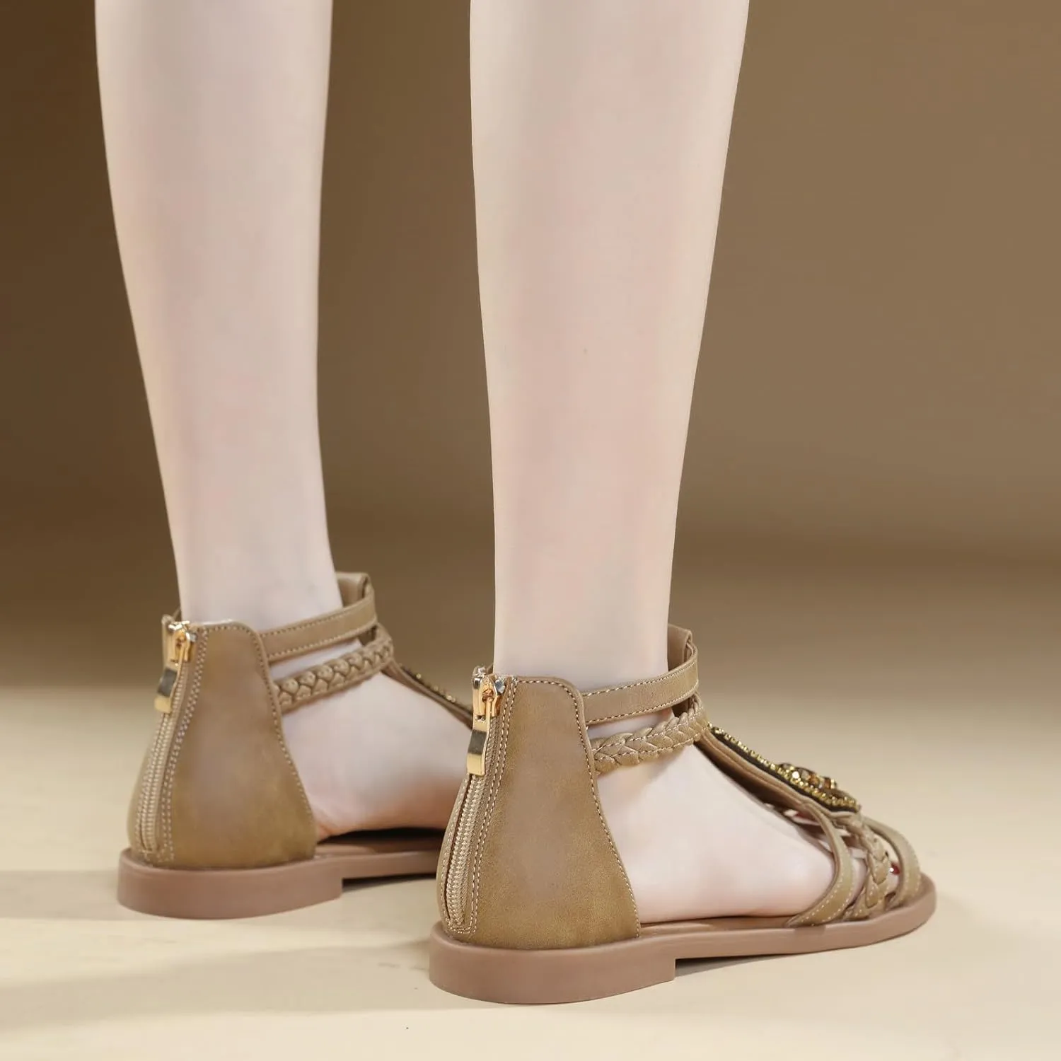 Flat Sandals for Women Dressy Open Toe Fashion Summer Walking Flat Shoes Travel Casual Rhinestone Roman Sandals