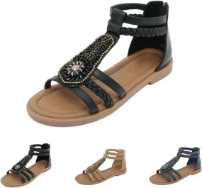 Flat Sandals for Women Dressy Open Toe Fashion Summer Walking Flat Shoes Travel Casual Rhinestone Roman Sandals