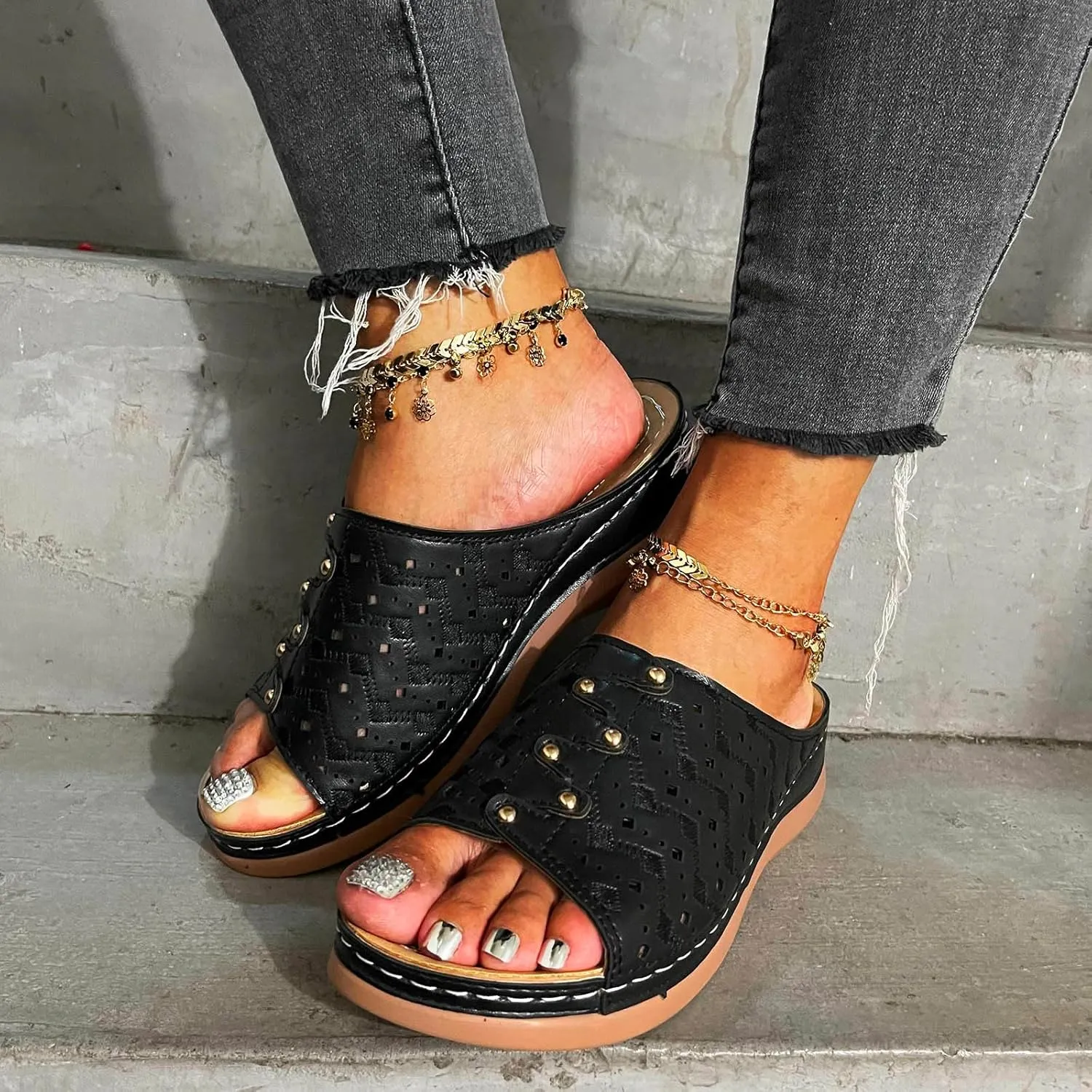 Flat Sandals for Women Summer Open Toes Shoes Walking Outdoor Womens Flat Orthopedic Sandal