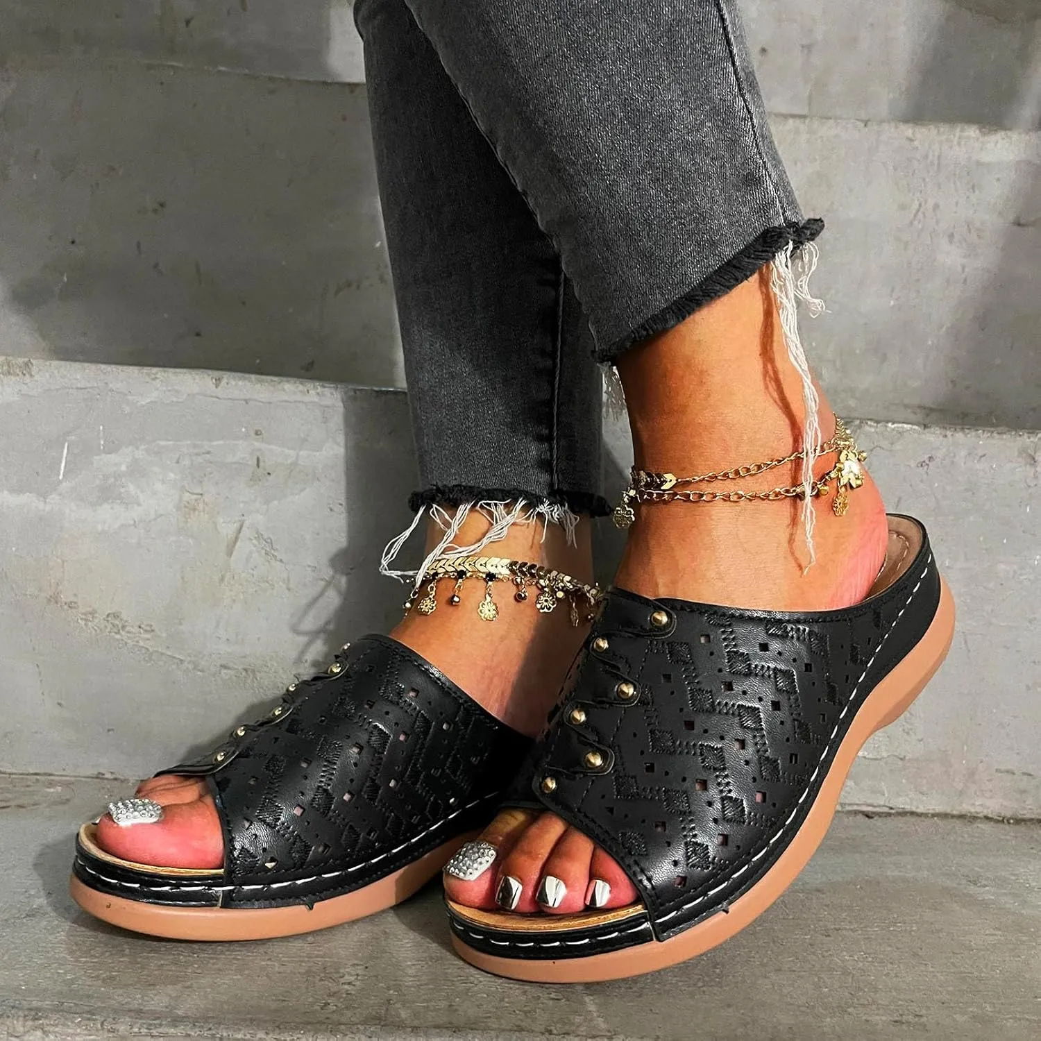 Flat Sandals for Women Summer Open Toes Shoes Walking Outdoor Womens Flat Orthopedic Sandal