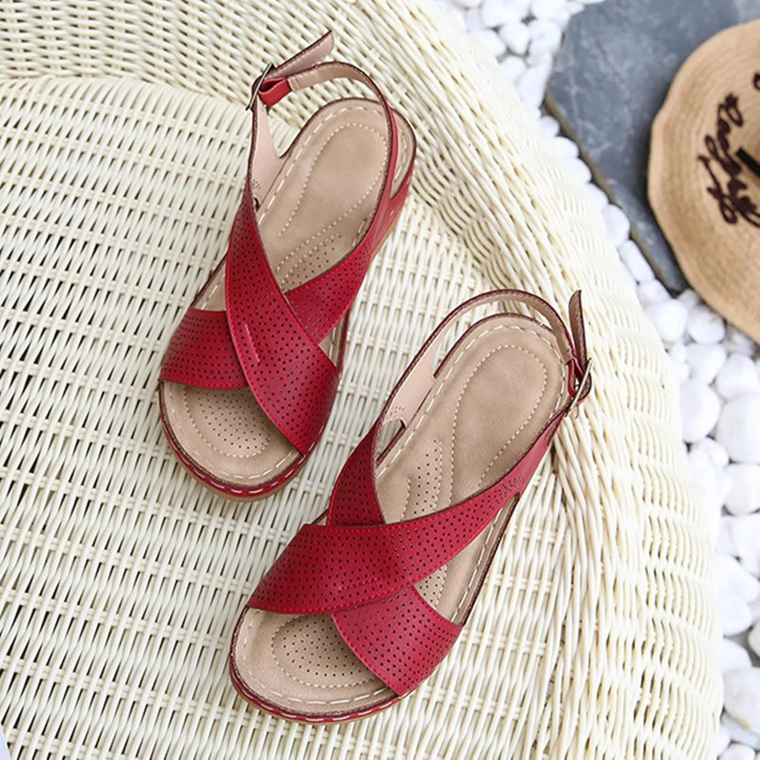 Flat Sandals Women's Flat Sandals Ankle Strap Sandals Women Flat Sandals Non Slip on Casual Summer Beach Shoes