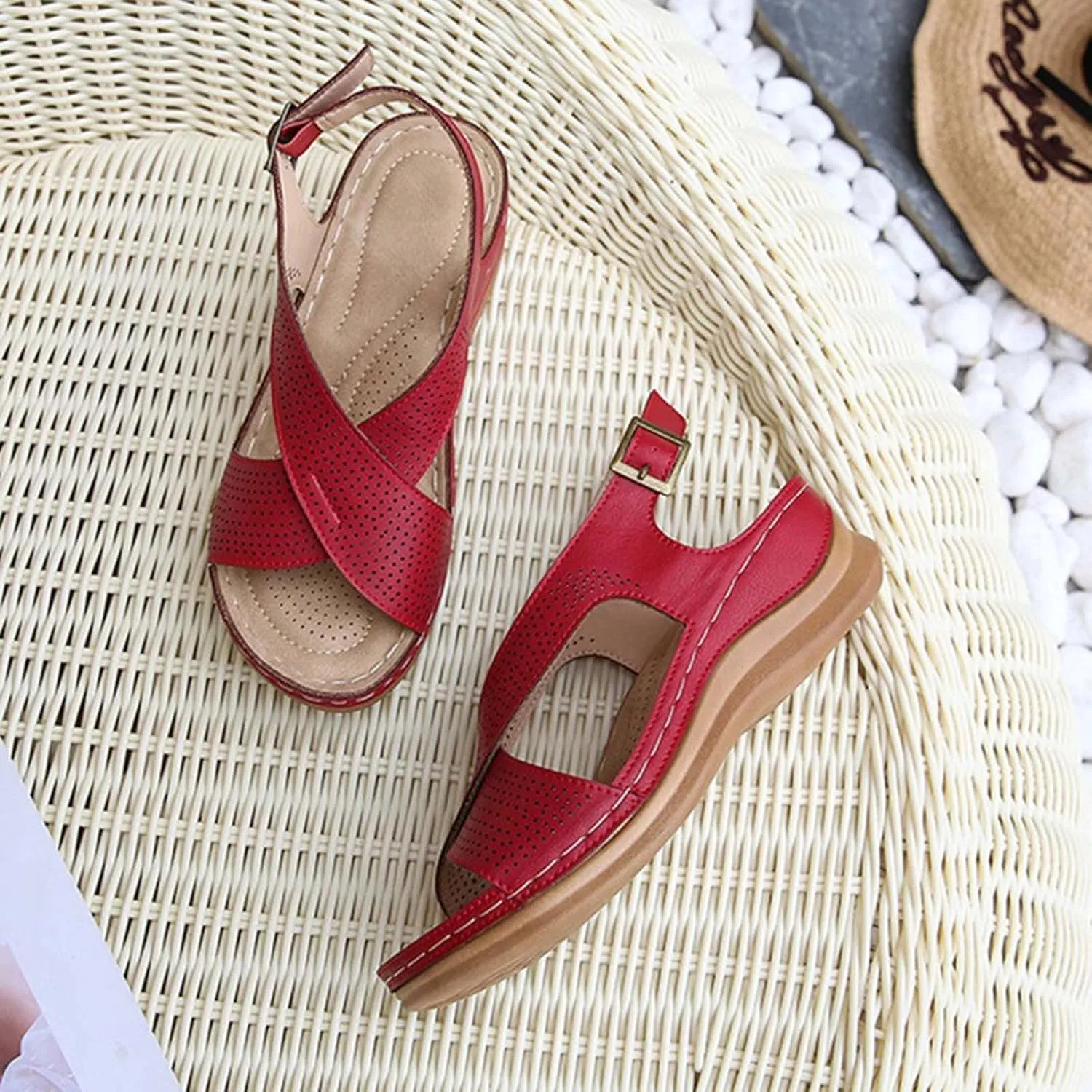 Flat Sandals Women's Flat Sandals Ankle Strap Sandals Women Flat Sandals Non Slip on Casual Summer Beach Shoes