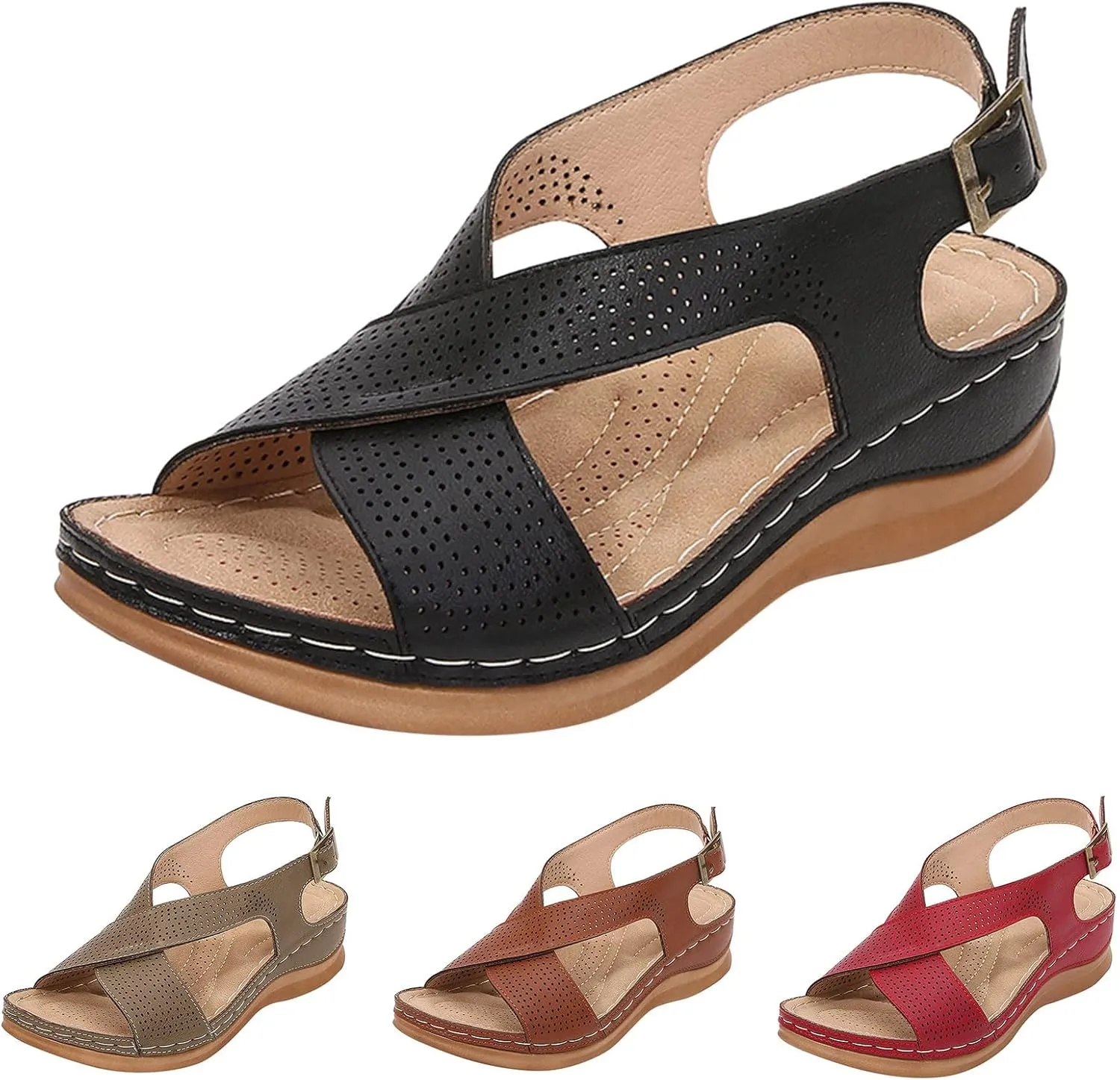 Flat Sandals Women's Flat Sandals Ankle Strap Sandals Women Flat Sandals Non Slip on Casual Summer Beach Shoes