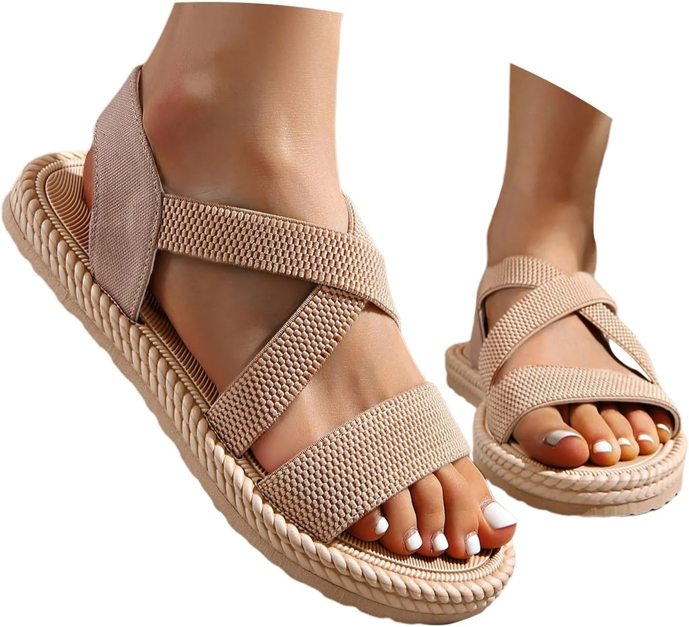 Flat Strappy Sandals For Women Fancy Wedding Dress Shoes Adjustable Double Strap Cross Beach Womens Flat Sandals