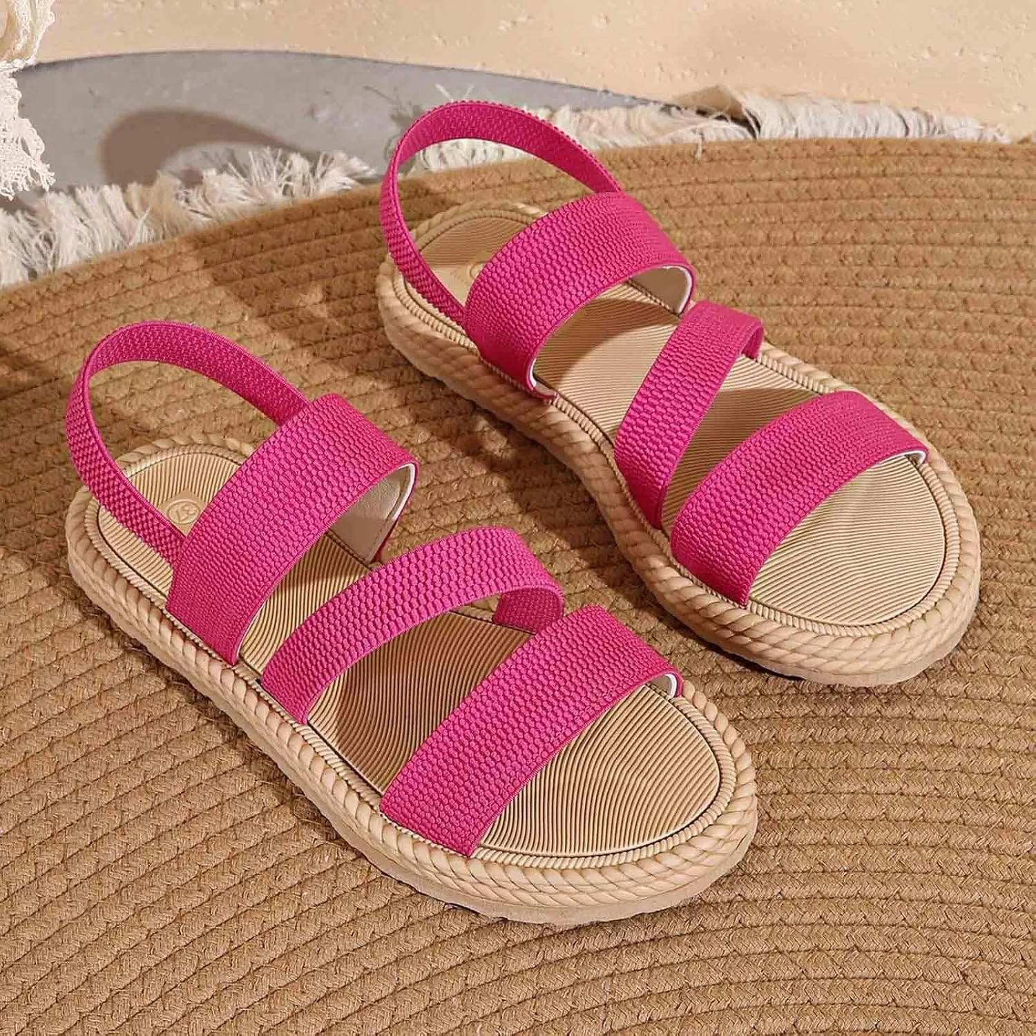 Flat Strappy Sandals For Women Fancy Wedding Dress Shoes Adjustable Double Strap Cross Beach Womens Flat Sandals
