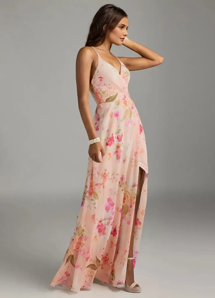 Floral Chiffon Bridesmaid Dresses for Women A Line Formal Evening Dresses HGR105