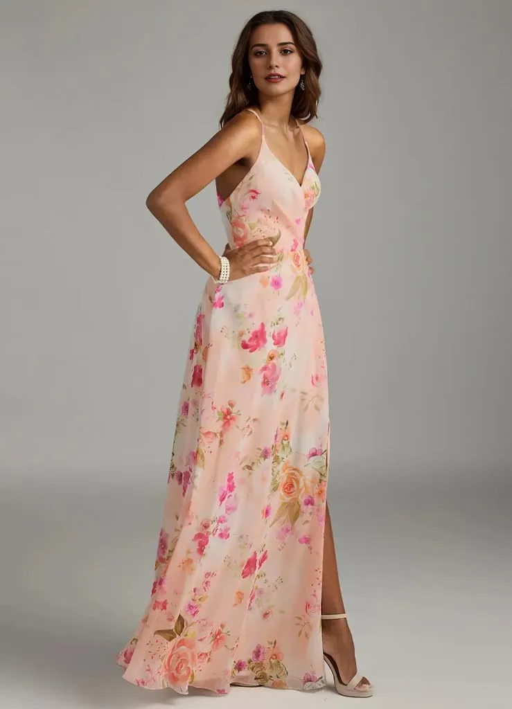 Floral Chiffon Bridesmaid Dresses for Women A Line Formal Evening Dresses HGR105