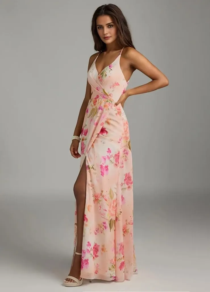 Floral Chiffon Bridesmaid Dresses for Women A Line Formal Evening Dresses HGR105