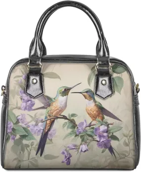Forchrinse Retro Hummingbird Purple Floral Womens Handbags Top Handle Satchel Purse Crossbody Shoulder Bag Leather Hobo Bag