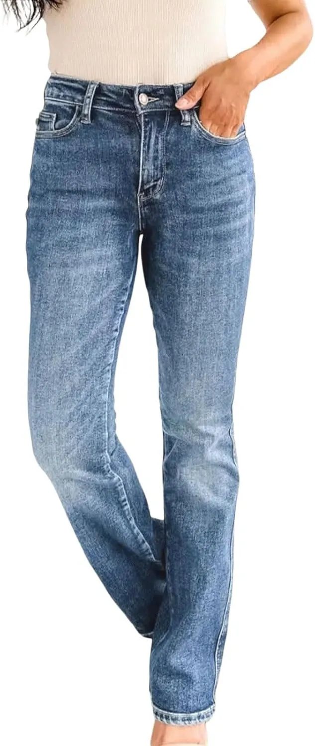 FZVYD Butt Lifting Bootcut Jeans Straight Leg Stretchy Curvy Tummy Control Trendy Denim Jeans High Waisted Slim Fit Jeans