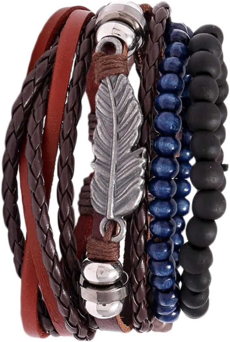 GALPADA Elegant Woman Leather Bracelet Hand Woven Jewelry Simple Design Fashion Bracelets Sets for Women Adjustable Wrist Chain