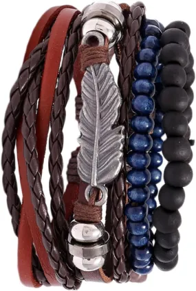 GALPADA Elegant Woman Leather Bracelet Hand Woven Jewelry Simple Design Fashion Bracelets Sets for Women Adjustable Wrist Chain