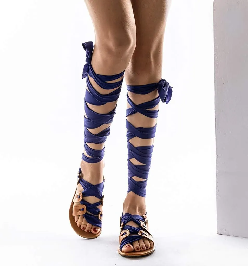 Gibobby Sandals for Women Wide Width,Knee High Gladiator Sandals Flat Lace Up Strappy Summer Shoes Flat Sandals
