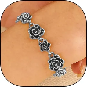 GIGB PBDK Vintage 14k Gold Flower Chain Bracelet for Women Antique Silver Floral Link Bangle Open Adjustable Bracelet Accessories Anniversary Jewelry Gift