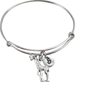 Giraffe bangle bracelet, giraffe charm bracelet, personalized bracelet, initial bracelet, animal charm bracelet, animal bangle, safari charm